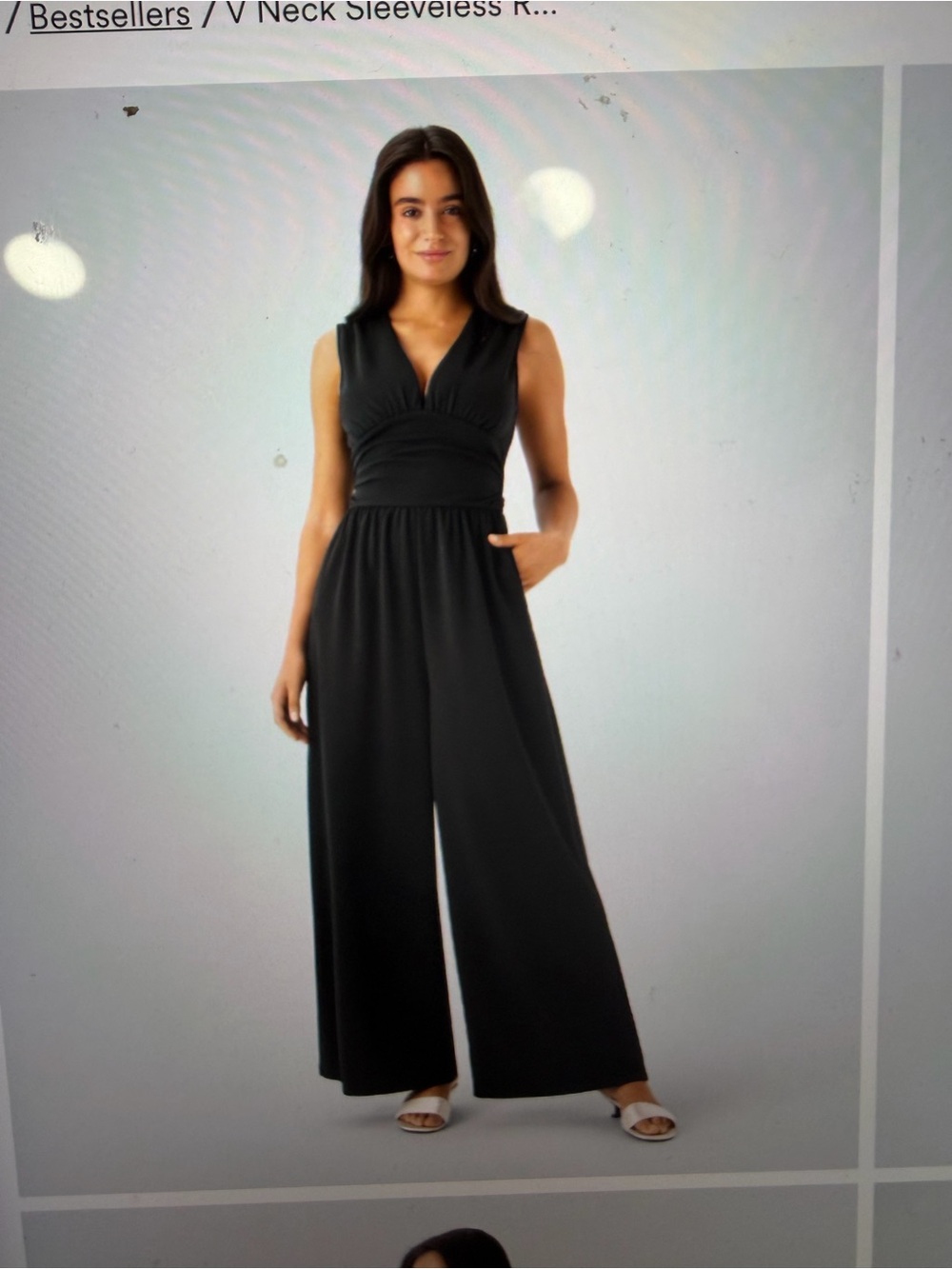 HALARA Black V-Neck Wide-Leg Sleeveless Jumpsuit